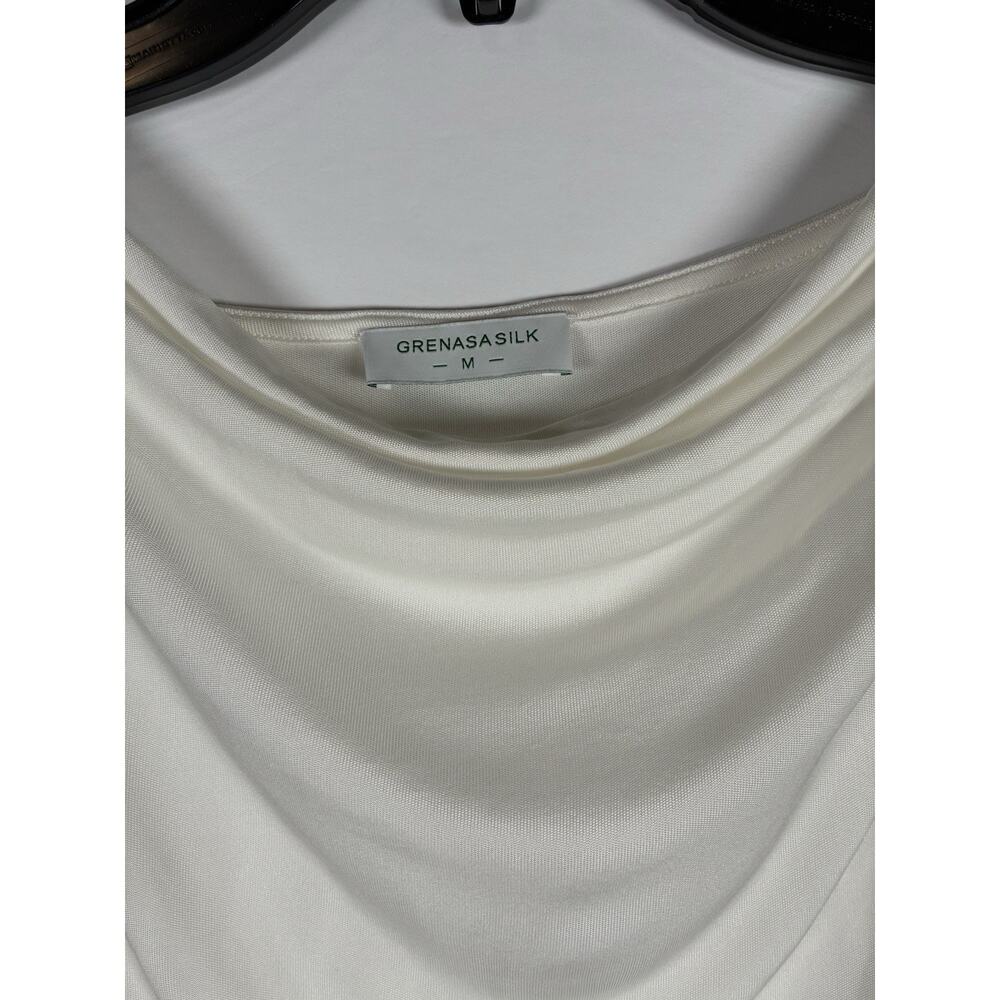 Grenasa Silk Medium Cream 100% Silk Sleeveless Cowl Neck Tank Top Quiet Luxury - Picture 3 of 6